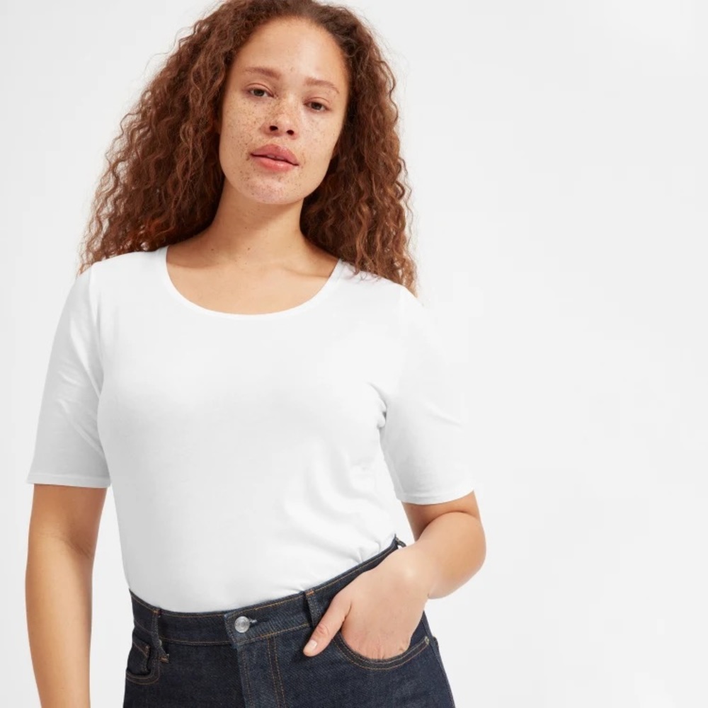 Everlane White Pima Stretch Mid Sleeve